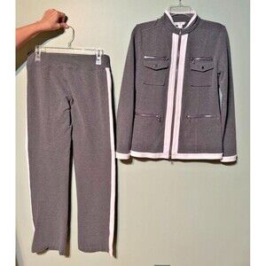 Boston Proper Chic Zippered Sport Coordinate Set - Sporty Gray/White Size Small